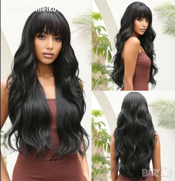 Черна перука с бретон на вълни, снимка 1