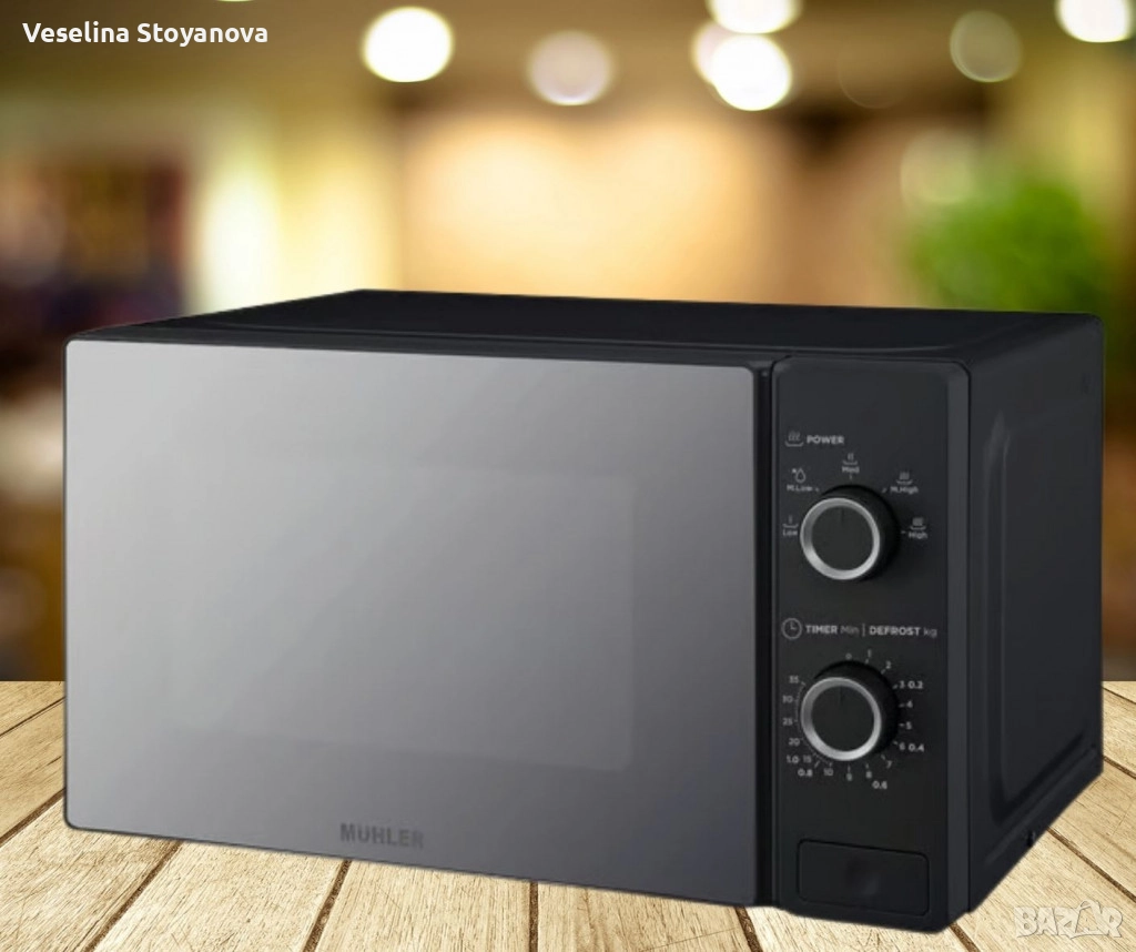 Микровълнова фурна  20L, черна, огледална, механична, снимка 1