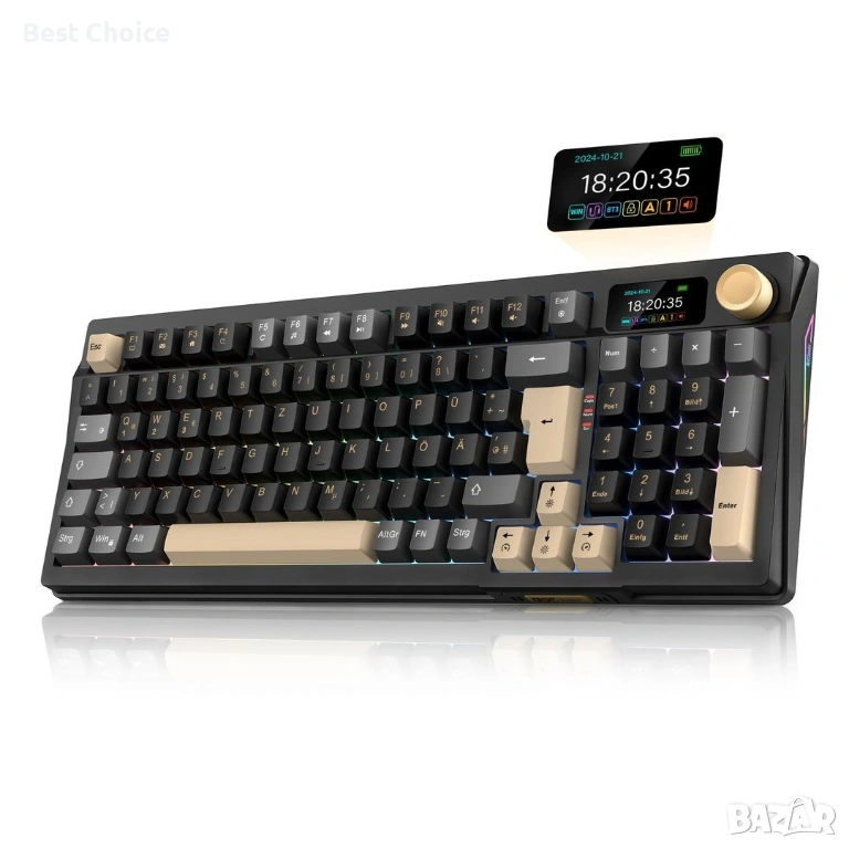 Безжична механична клавиатура RedThunder K95, TFT екран и копчета, трирежимна BT5.0/2.4GHz/USB-C, снимка 1