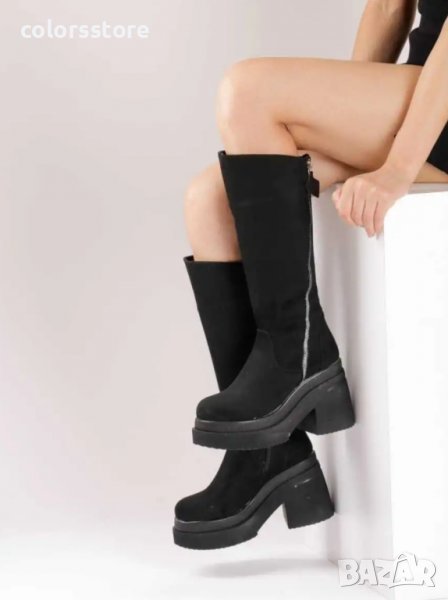 Ботуши на ток - черен велур - NA6, снимка 1