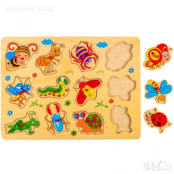 Дървен пъзел, Насекоми , 12 части,  30x22 см, снимка 1