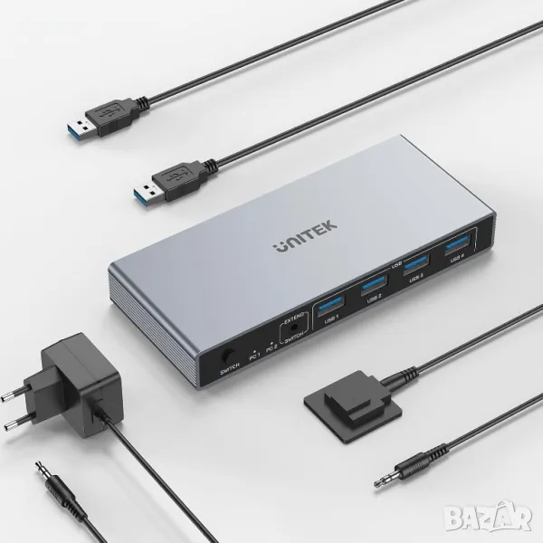 Unitek USB 3.0 HDMI KVM превключвател 1 монитор - 2 компютъра 4K@60Hz, 4 USB порта, снимка 1
