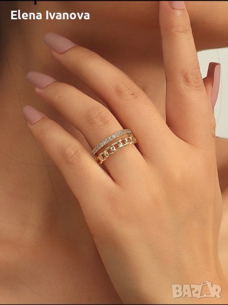 Уникален пръстен от медицинска стомана с 14 к златно покритие, снимка 1