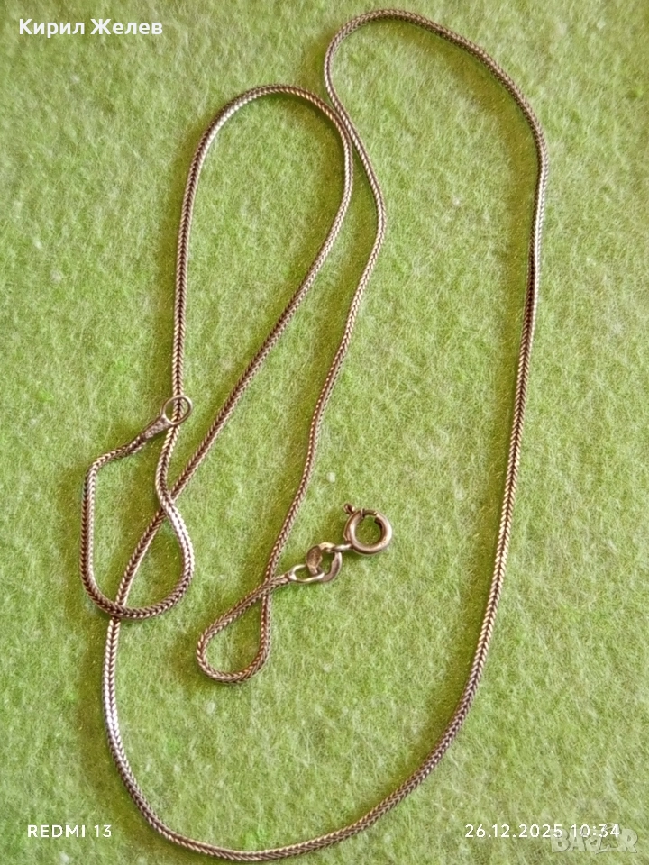 Сребърен фин ланец с плетка рибена кост майсторска изработка 44749, снимка 1