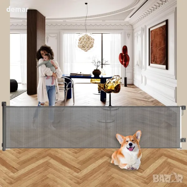 BECROWM Изключително широка прибираща се порта за бебета за големи отвори, (сиво, 250 см), снимка 1