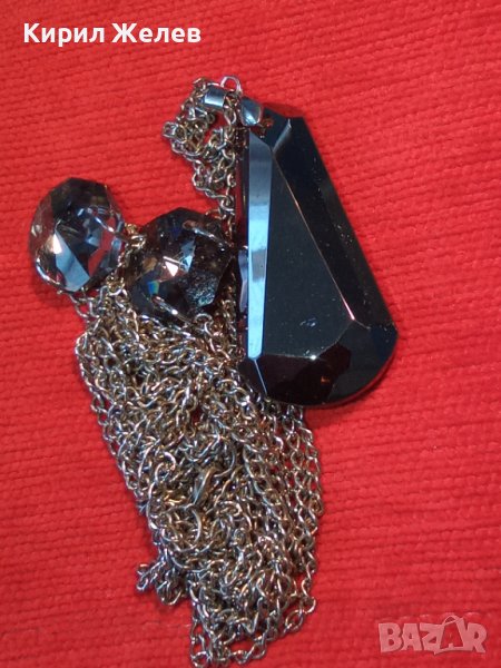 РАЗКОШНО КОЛИЕ ФЕШЪН ОГЪРЛИЦА БЛАГОРОДНА СТОМАНА с ФАСЕТИРАН ОПУШЕН КРИСТАЛ / КВАРЦ 37110, снимка 1