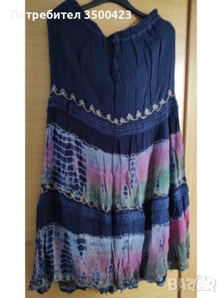 Синя копринена индийска пола на волани, снимка 1