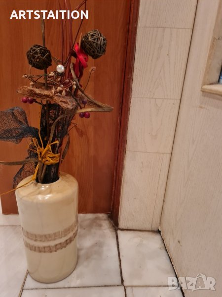 Ваза за сухи цветя и битова кана за вино и декорация в зелено и златно , снимка 1