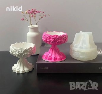 3D 2 части свещник поставка за свещ свещи кутия с капак силиконов молд форма смола гипс шоколад , снимка 1