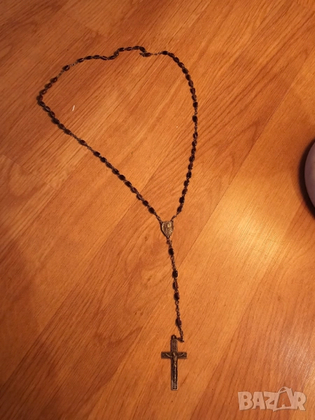 Стара молитвена броеница с метален кръст разпятие богородица  с младенеца и Исус Христос за да те па, снимка 1
