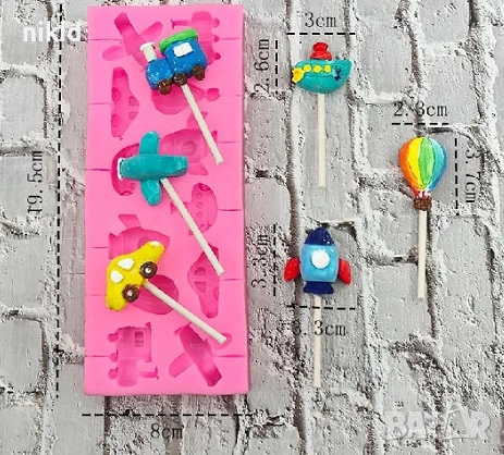 12 Превозни транспортни средства самолет силиконов молд форма направа близалки на клечка шоколад, снимка 3 - Форми - 51858960