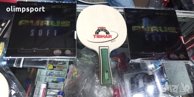 хилка за тенис на маса нова дърво tibhar match комплексно дърво с  конкав дръжка​ гума tibhar aurus 