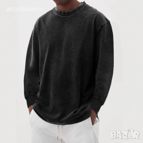 Мъжка едноцветна плътна тениска с кръгло деколте и дълги ръкави, 8цвята , снимка 6 - Тениски - 51955126