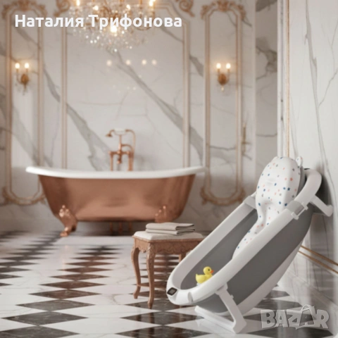 Сгъваема бебешка вана с термометър и възглавница, снимка 5 - За банята - 53838462