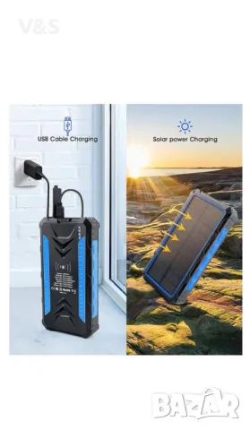 Външна батерия 36000 mAh, соларен Powerbank с Qi безжично зареждане, USB и USB C изход, със соларен , снимка 12 - Външни батерии - 47818728