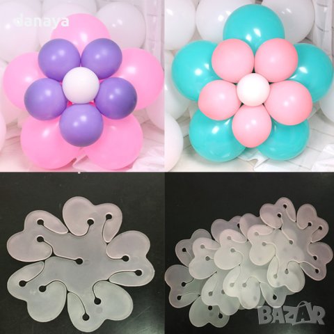 4052 Държач клипс за балони Цвете, 6 броя в комплект