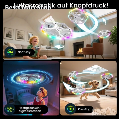 DEERC D13 Мини дрон за деца с избягване на препятствия 6 LED светлинни режима 3 батерии - многоцвете, снимка 7 - Дронове и аксесоари - 53651540