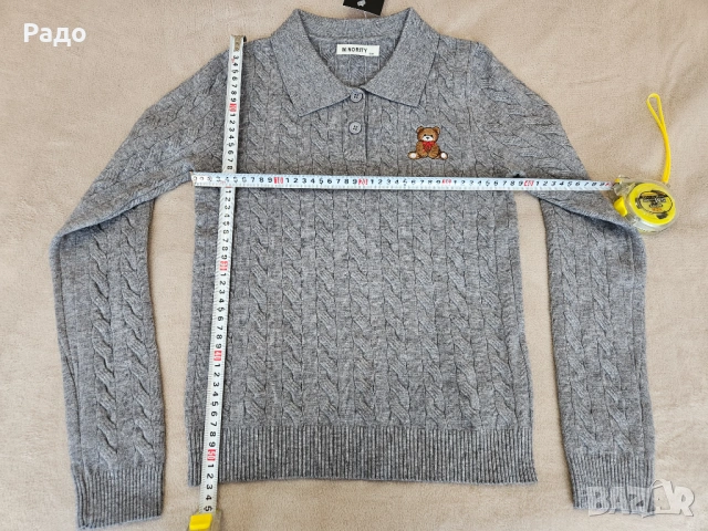 Дамска плетена блуза EXPLOSI 1086-150 сива с мече Рокля DJOFRA FASHION с поло дълги ръкави вталена, снимка 8 - Блузи с дълъг ръкав и пуловери - 53074645