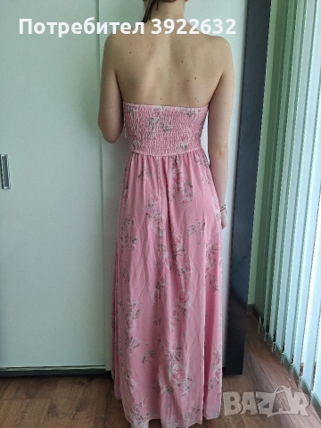 Нежна розова рокля с цветя – размер S, като нова, снимка 2 - Рокли - 53736265