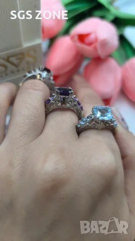 Сребърен Перфектен Кушън Пръстен с Естествени Камъни💎, снимка 3 - Пръстени - 49892576