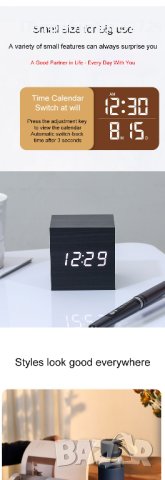 Светещ цифров дървен LED многофункционален настолен USB/AAA електронен часовник, снимка 5 - Други - 40934283