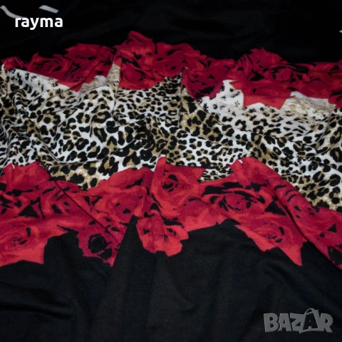 Плат Италианско памучно трико леопард и рози принт, снимка 3 - Тениски - 50536071