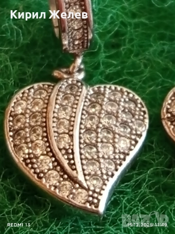 Сребърни обеци във формата на сърце инкрустирани с планински кристал прелестни 50974, снимка 3 - Обеци - 52846234