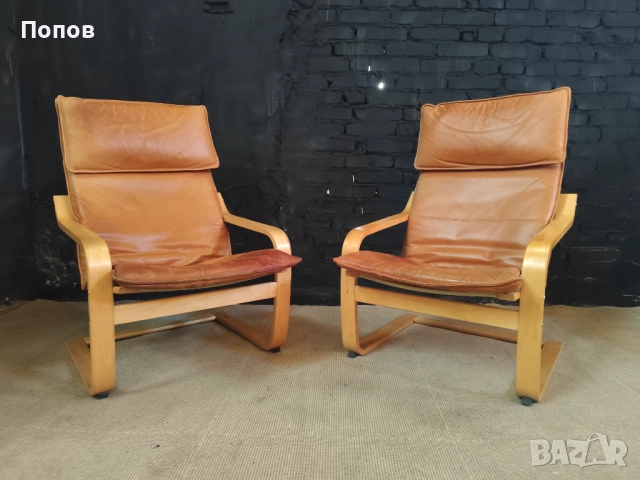 Чифт кожени столове Poang от Нобору Накамура, снимка 6 - Столове - 52267752