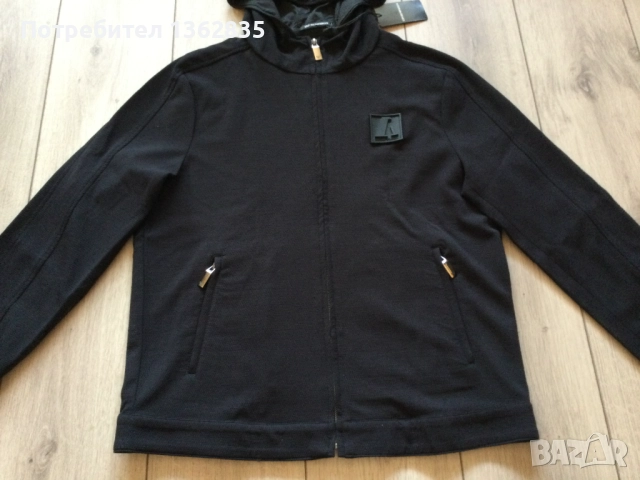 НОВ оригинален черен суичър яке EMPORIO ARMANI размер 54 / XL от Италия, снимка 2 - Суичъри - 52850611
