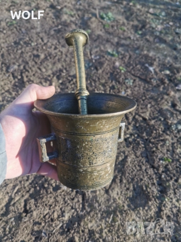19в Стар Медицински хаван 1.910кг от Бронз, снимка 4 - Антикварни и старинни предмети - 52940569