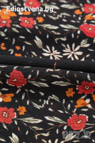 Дамска риза в черно с флорален принт и дълги буфан ръкави, снимка 5 - Ризи - 50849661