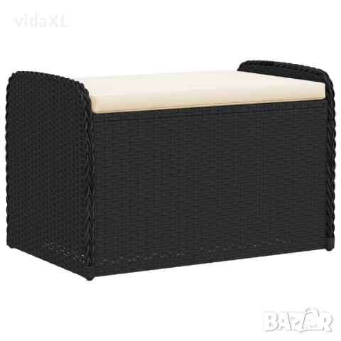 vidaXL Пейка за съхранение с възглавница черна 80x51x52 см полиратан(SKU:365730), снимка 1
