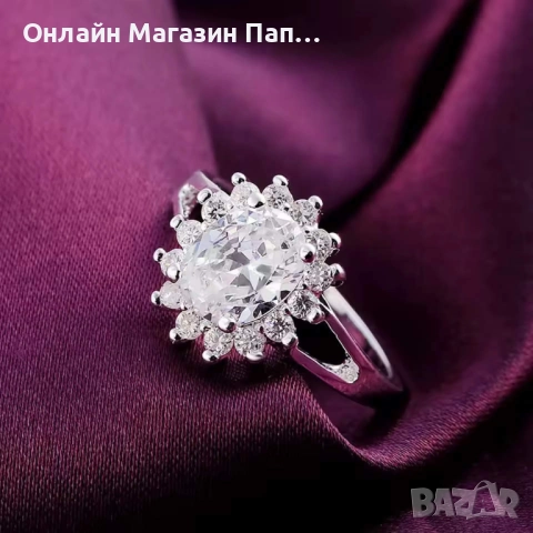 Дамски пръстен URMYLADY 925 сребро с цвете и кристал, снимка 6 - Пръстени - 52376968