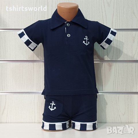 Ново детско моряшко комплектче тип Lacoste с яка, 5-6 години