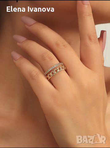 Уникален пръстен от медицинска стомана с 14 к златно покритие, снимка 1 - Пръстени - 41983355