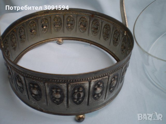 Винтидж бонбониера метал- стъкло дръжка за бонбони бисквити със  стъкло, снимка 6 - Други ценни предмети - 40157292