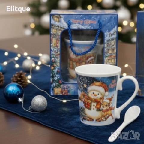Празничен комплект за топли напитки – Керамична чаша и лъжичка в коледна опаковка, снимка 10 - Декорация за дома - 52575609