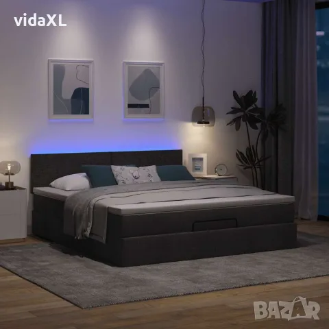 vidaXL Османска легло с матрак и LED, черно, 180x200 см, плат, снимка 3 - Спални и легла - 56147012