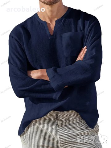 Мъжка ежедневна риза с V-образно деколте и дълъг ръкав, 7цвята - 023, снимка 11 - Ризи - 39731656