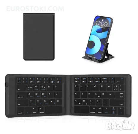 Сгъваема клавиатура OMOTON KB567, акумулаторна безжична Bluetooth клавиатура, със стойка за смартфон