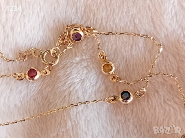 Златно колие с топчета инкрустирани с цветни камъни , снимка 12 - Колиета, медальони, синджири - 52373417