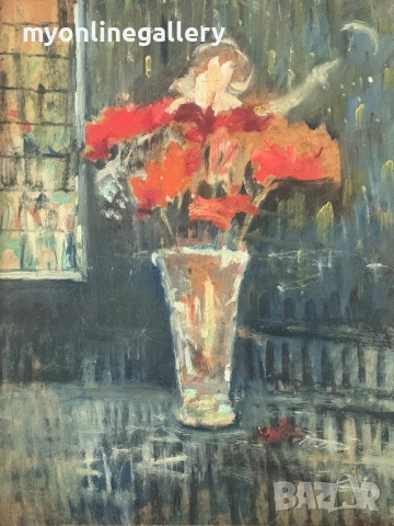 Любен Доганов масло Цветя, снимка 2 - Картини - 52824372