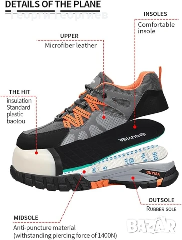 Работни обувки защитена подметка от пробиване и стоманено бомбе, снимка 4 - Други - 50680185