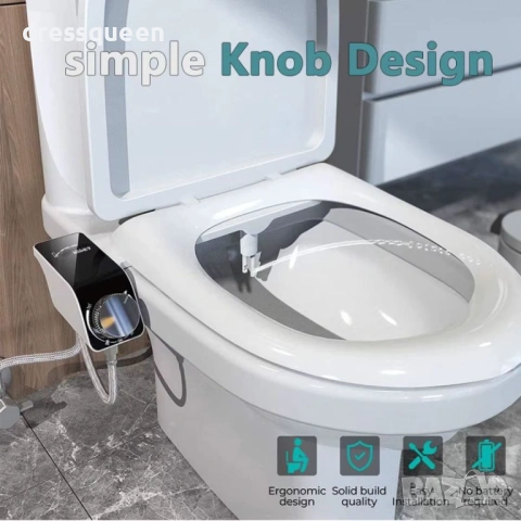 4674 Ултратънко Биде за Тоалетна чиния: Двойна Струя и Елегантен Въртящ се Метален Ключ, снимка 3 - Други стоки за дома - 53823842