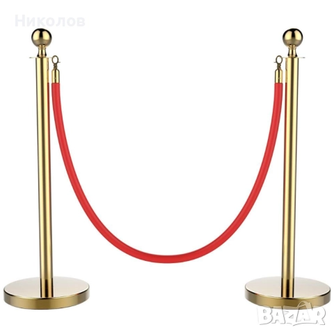 Комплект две златисти ограничителни колчета с едно червено въже, снимка 5 - Друго търговско оборудване - 51837886