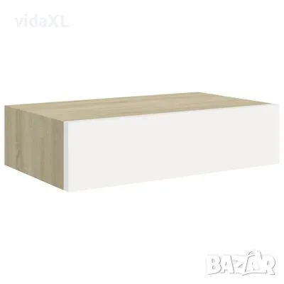 vidaXL Стенен рафт с чекмедже, дъб и бял, 40x23,5x10 см, МДФ(SKU:330249), снимка 1 - Други - 48678741