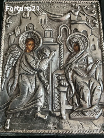 Сребърна икона 950 - Благовещение, снимка 6 - Икони - 51276602