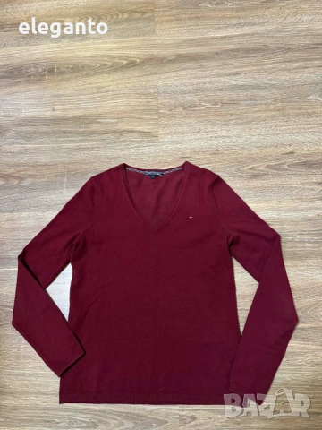Дамски Вълнен пуловер Tommy Hilfiger дамски в бордо от лека материя , XS размер, снимка 2 - Блузи с дълъг ръкав и пуловери - 53801855