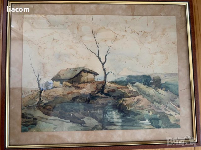 ТОДОР ХАДЖИНИКОЛОВ (1920 - 1999 г.) пейзаж/акварел, снимка 3 - Картини - 33799968