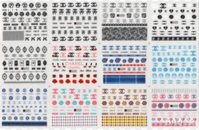  Шане* CHAN** лого модна марка 12 в 1 лист татос слайдер ваденки водни стикери за нокти маникюр